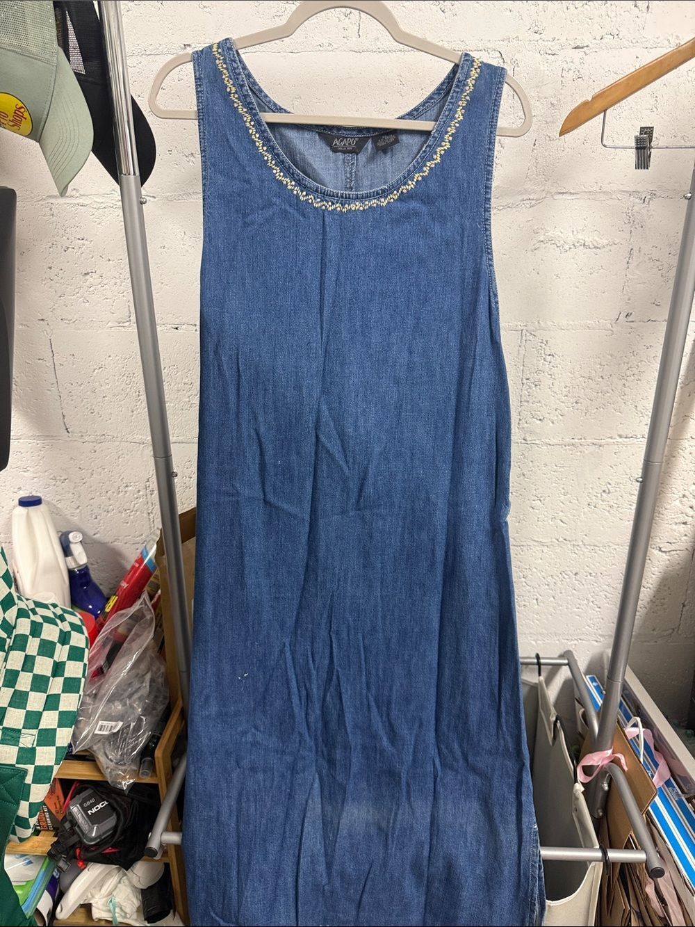 AGAPO Denim Maxi Tank Dress with Embroidered Neckline - NWOT - Size XL